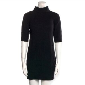 Vince 100% Cashmere Black Sweater Mini Dress with Mockneck and Ruched Front XS